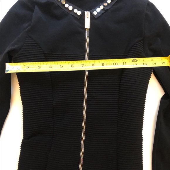 LIKE NEW-Blumarine-Ribbed Cardigan w/Removable Jewel Collar, size Small-Stretchy - Picture 5 of 6